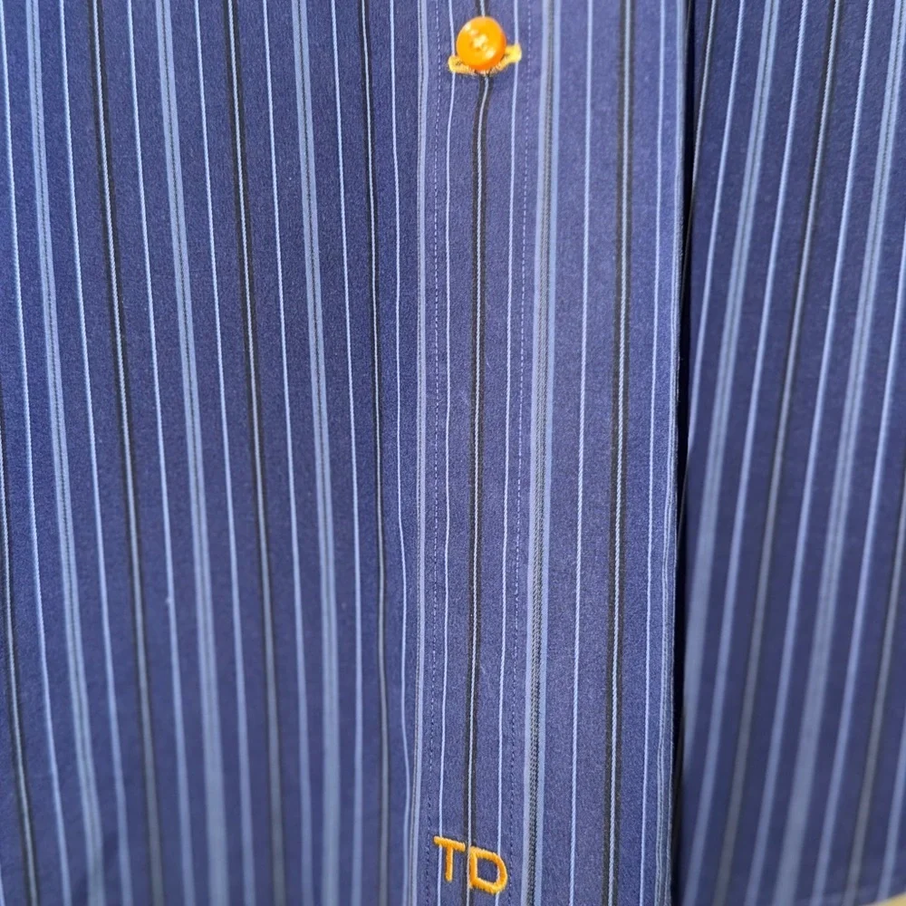 Thomas Dean Men’s Button-Down Shirt L • Navy Multi Stripe • Contrast Cuffs - Picture 13 of 13